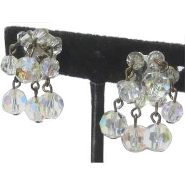 Iridescent Crystal Drop  Clip-on  Earrings