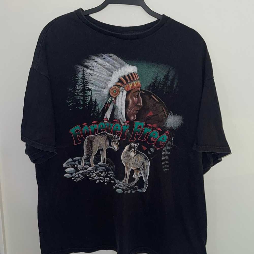 Vintage Forever Free Native Wolf Shirt Tee - image 1