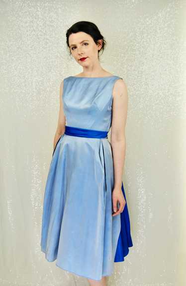 1950s Iridescent Two Tone Blue Cocktail Party Dres
