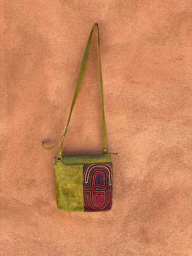 Green Leather Purse with Columbian Wayúu Tapestry - image 1