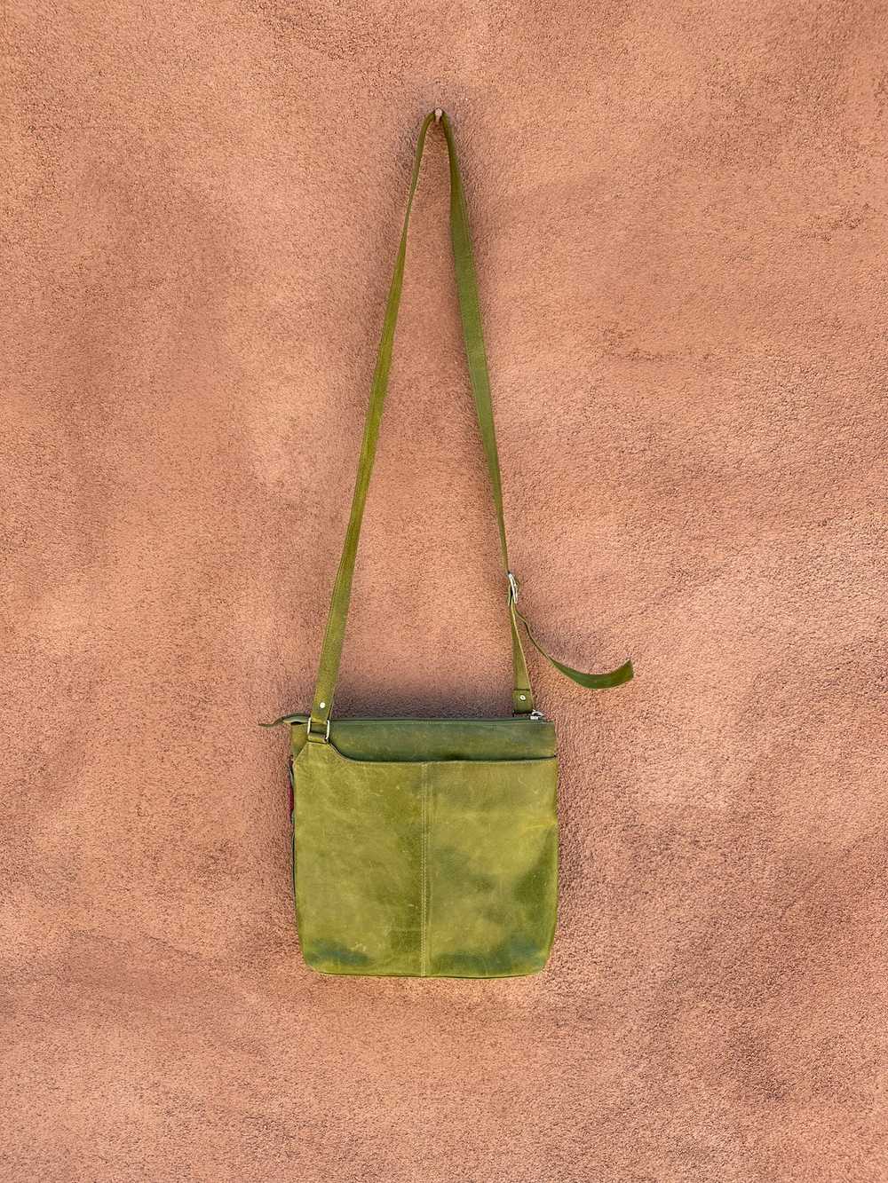 Green Leather Purse with Columbian Wayúu Tapestry - image 3