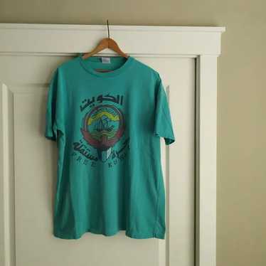 Vintage 1990s Teal Blue Free Kuwait Size Medium Ts