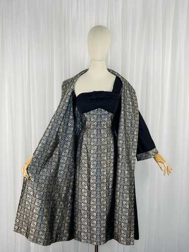 1950s matching silk brocade two piece ensemble