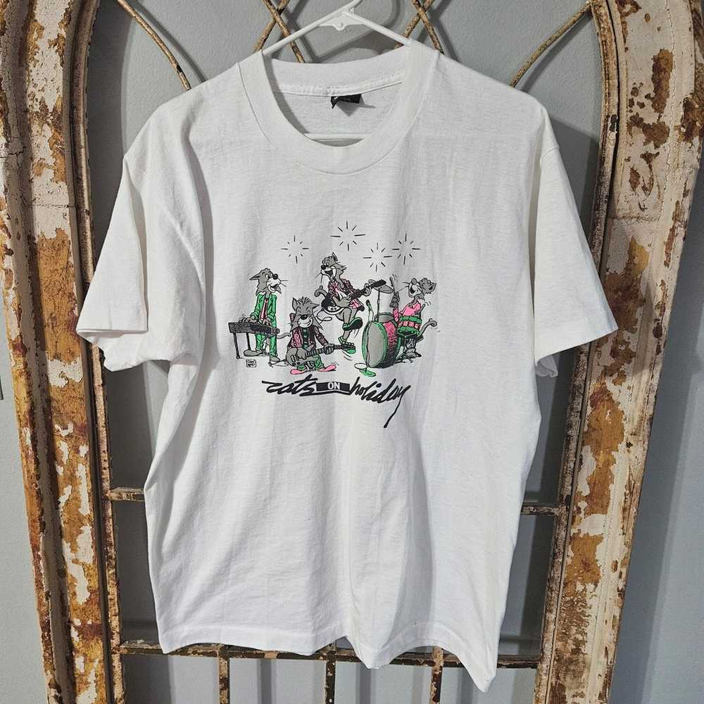 Vintage 90s Cats On Holiday Band Merch Tee Screen… - image 1