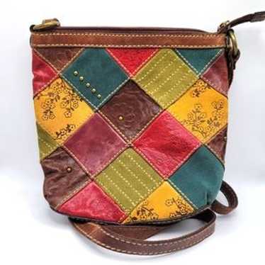 Fossil Multicolor Patches Suede Tooled Floral Cro… - image 1