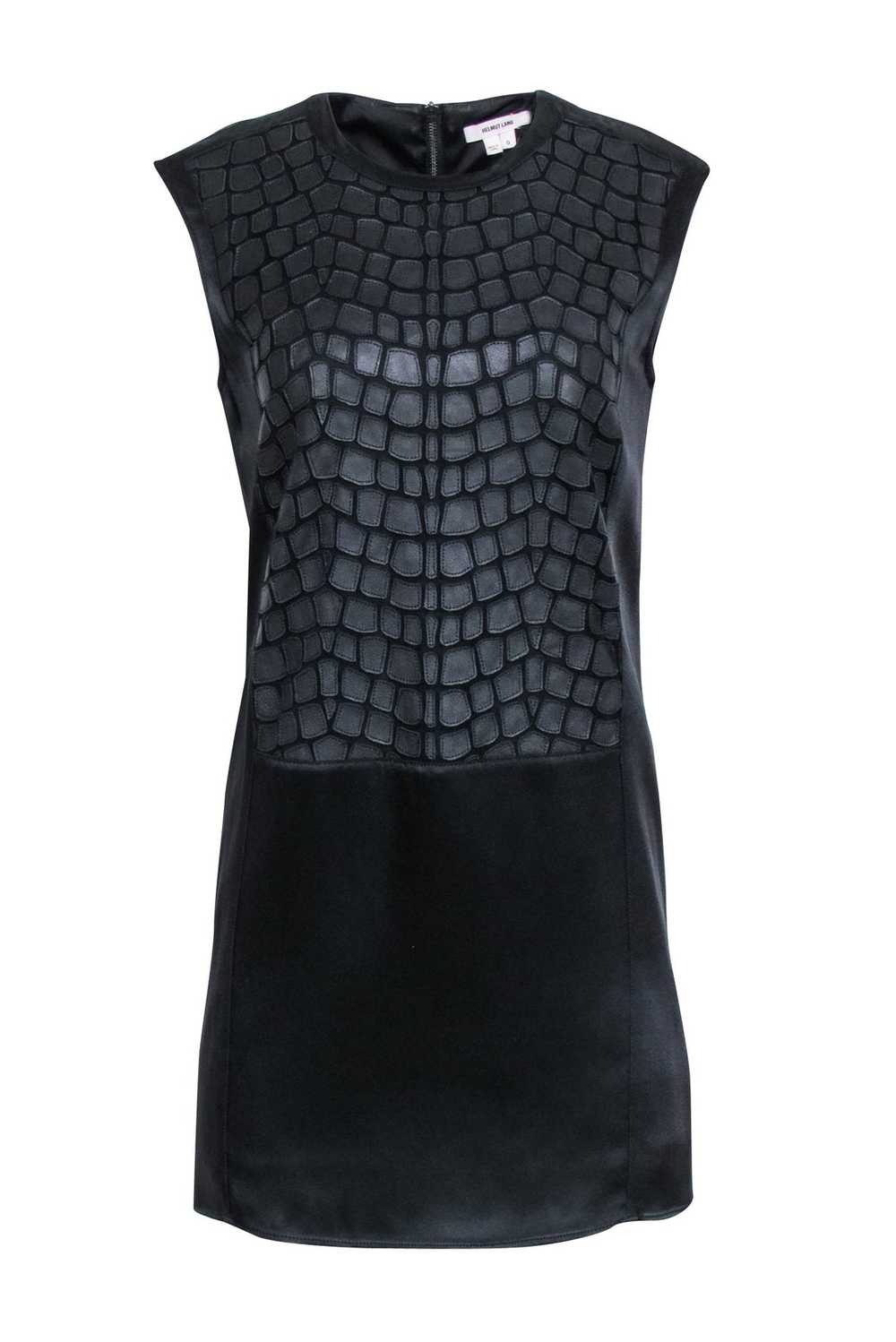 Helmut Lang - Black Satin Shift Dress w/ Fractal … - image 1