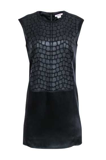 Helmut Lang - Black Satin Shift Dress w/ Fractal … - image 1