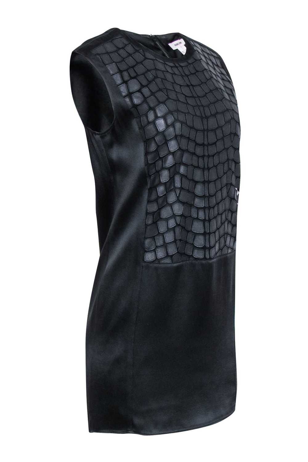 Helmut Lang - Black Satin Shift Dress w/ Fractal … - image 2