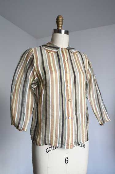 vintage 1950s sheer striped top {s} - image 1
