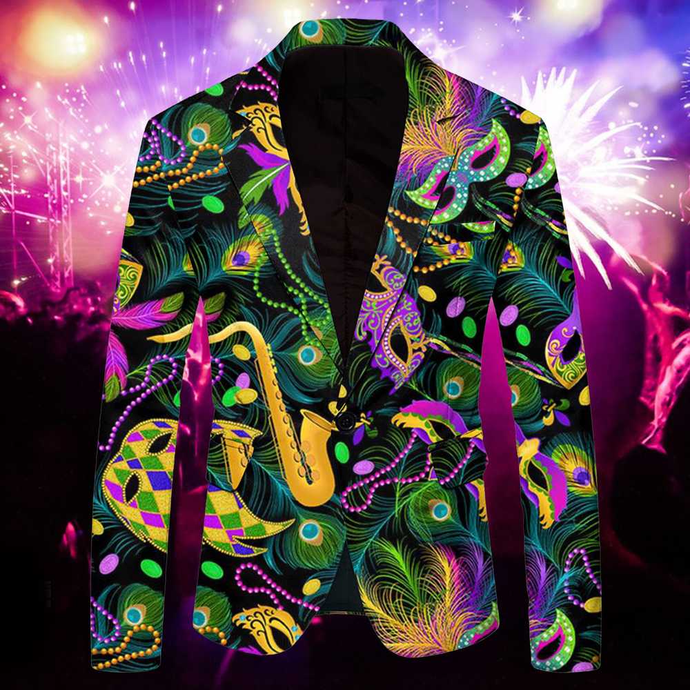 Mens Fashion Leisure Carnival Printed Pocket Suit… - image 1