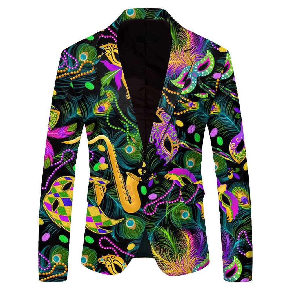 Mens Fashion Leisure Carnival Printed Pocket Suit… - image 2