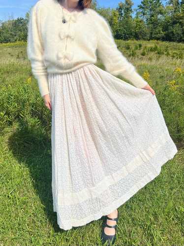 1930s Tambour Floral Embroidered Lace Skirt White 