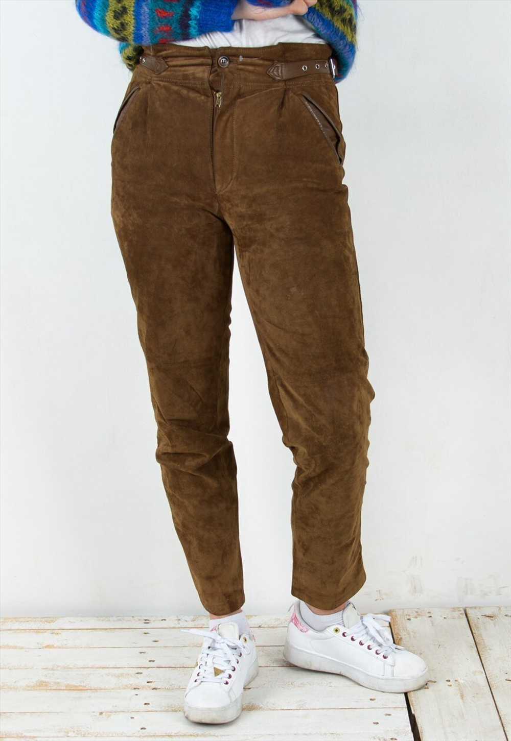 Suede Leather Pants Straight Trousers Western Bel… - image 1