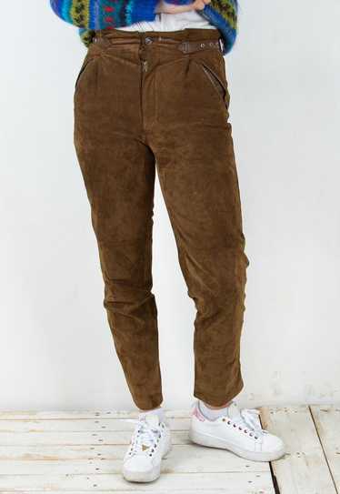Suede Leather Pants Straight Trousers Western Bel… - image 1