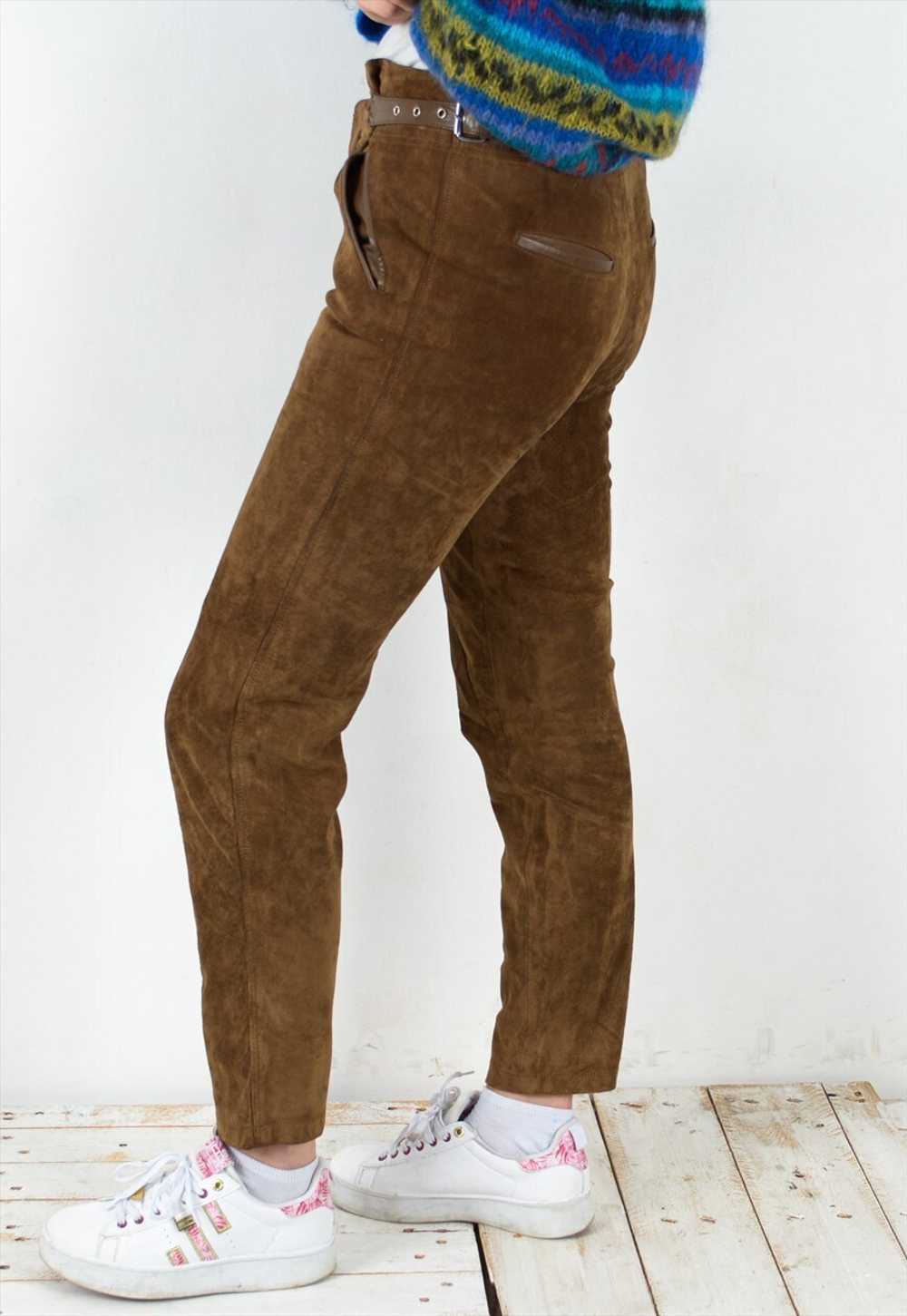 Suede Leather Pants Straight Trousers Western Bel… - image 2