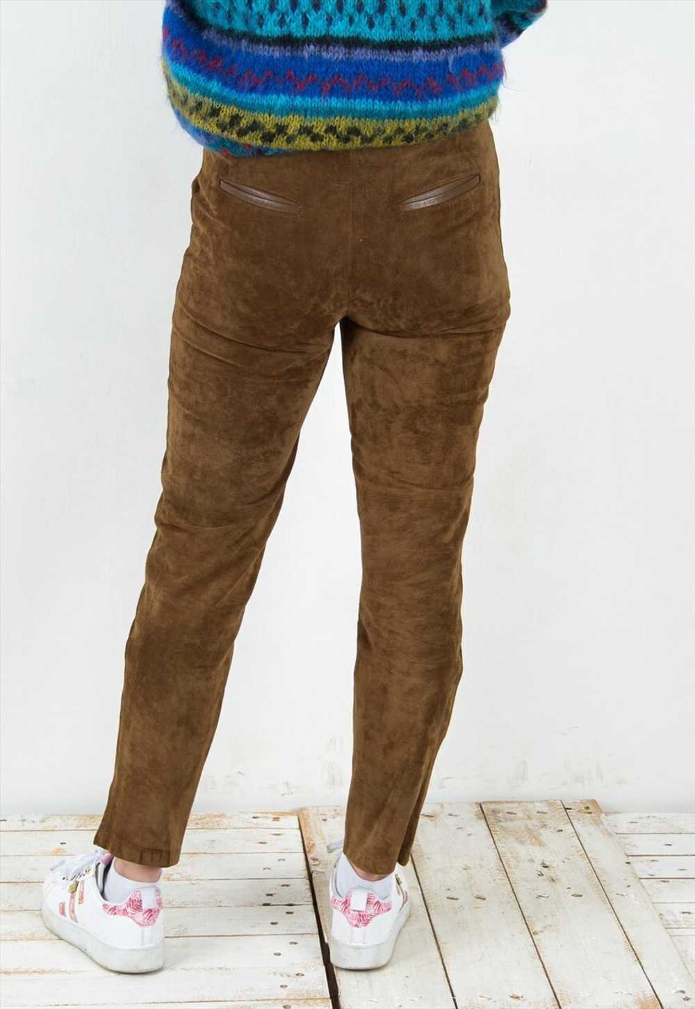 Suede Leather Pants Straight Trousers Western Bel… - image 4