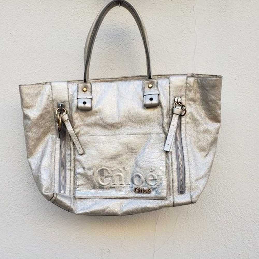 Vintage CHLOE Women Eclipse Tote Metallic Gold Si… - image 2