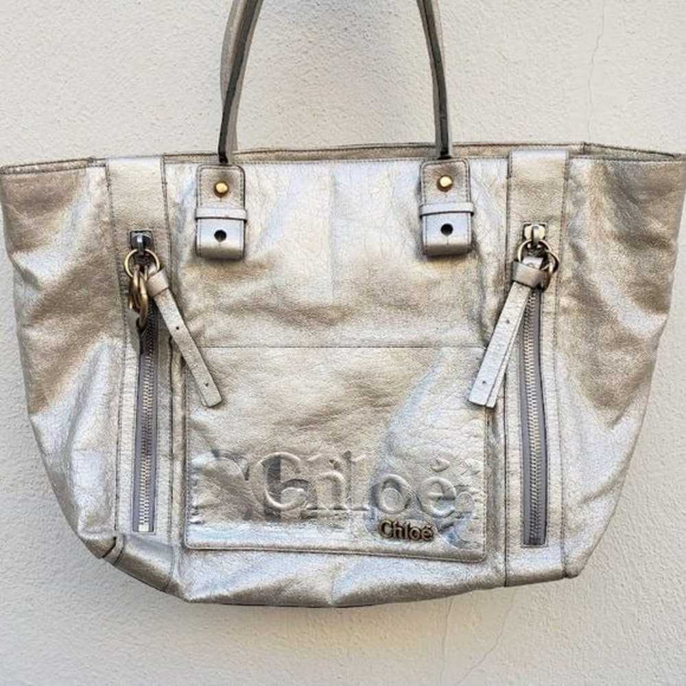 Vintage CHLOE Women Eclipse Tote Metallic Gold Si… - image 4