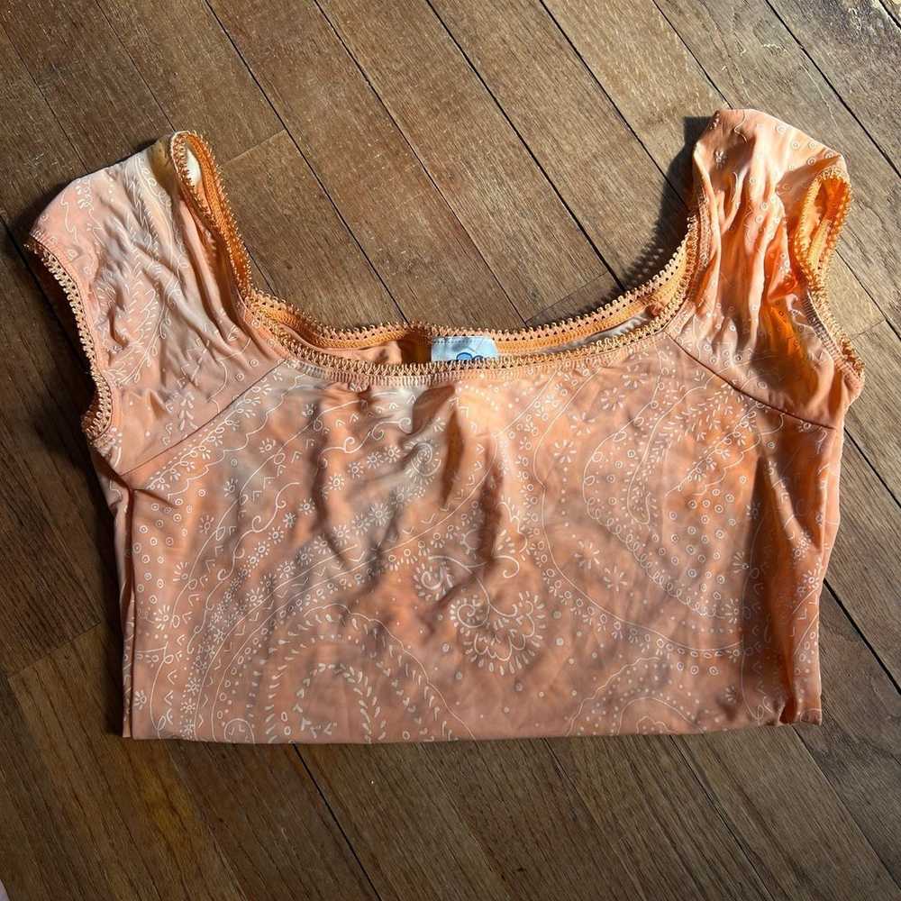 vintage orange paisley print silk top - image 1