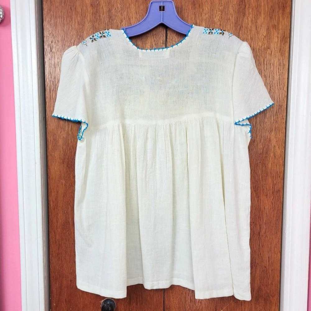 Vintage 1970s Embroidered Babydoll Peasant Top - image 10