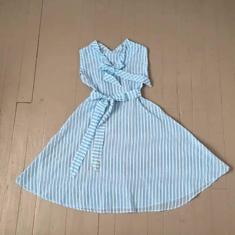 Vintage 1950s Turquoise and White Striped Sheer D… - image 2