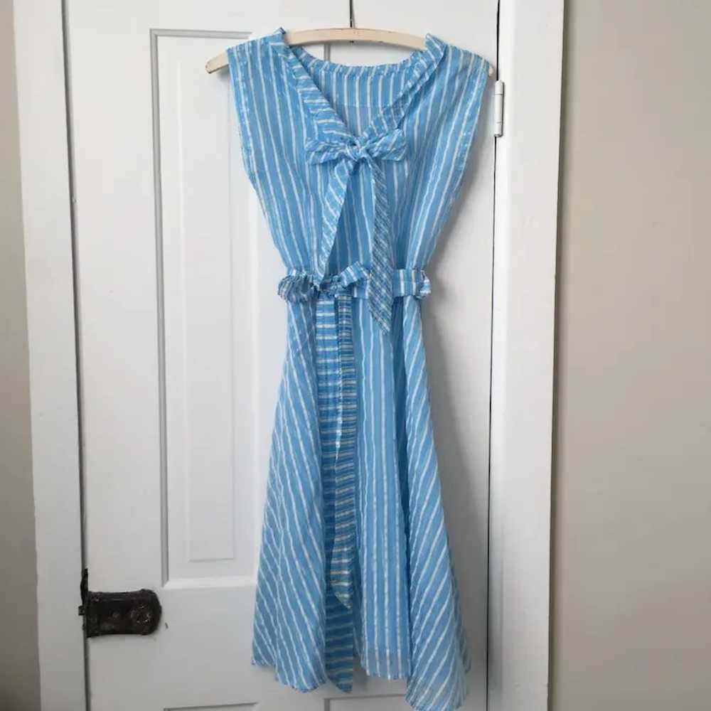 Vintage 1950s Turquoise and White Striped Sheer D… - image 5