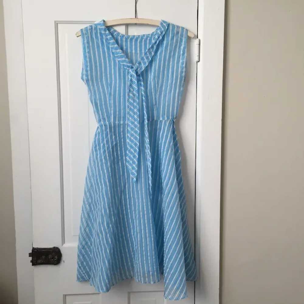 Vintage 1950s Turquoise and White Striped Sheer D… - image 7