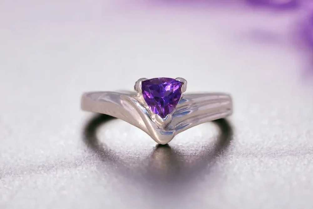 Trilliant Cut Natural Amethyst in White Gold - image 10