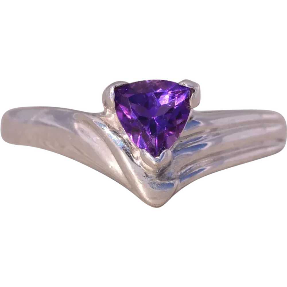 Trilliant Cut Natural Amethyst in White Gold - image 1