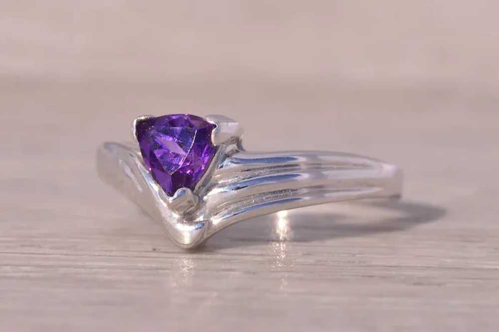 Trilliant Cut Natural Amethyst in White Gold - image 2