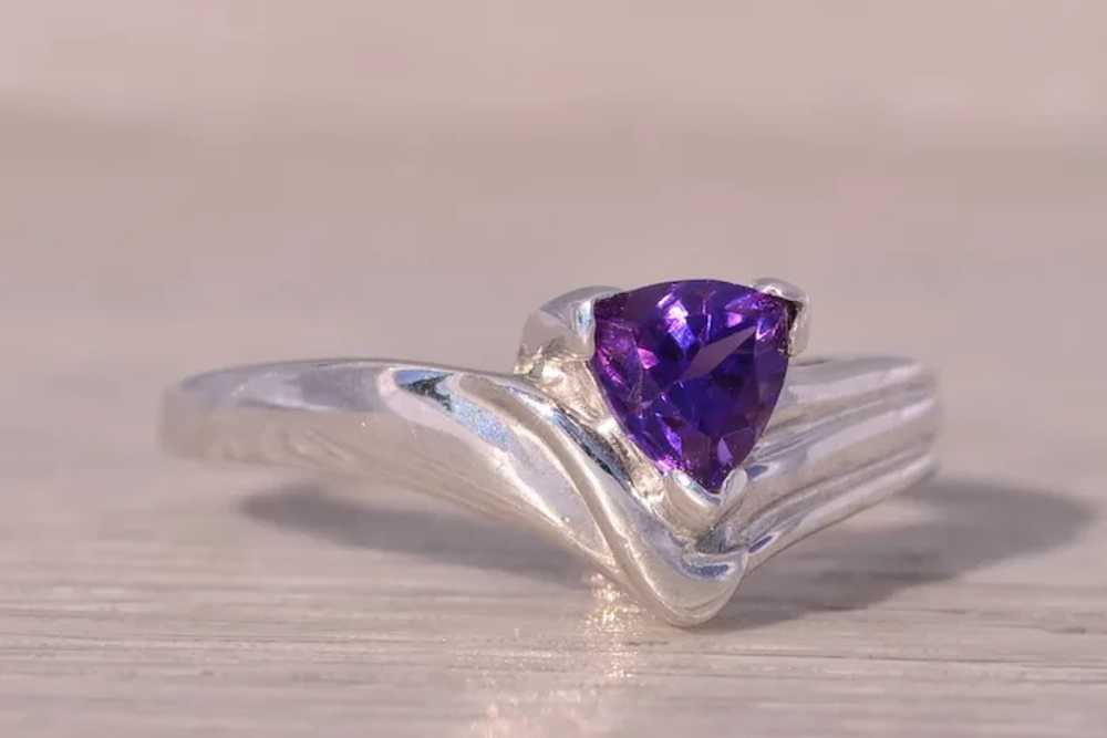 Trilliant Cut Natural Amethyst in White Gold - image 5