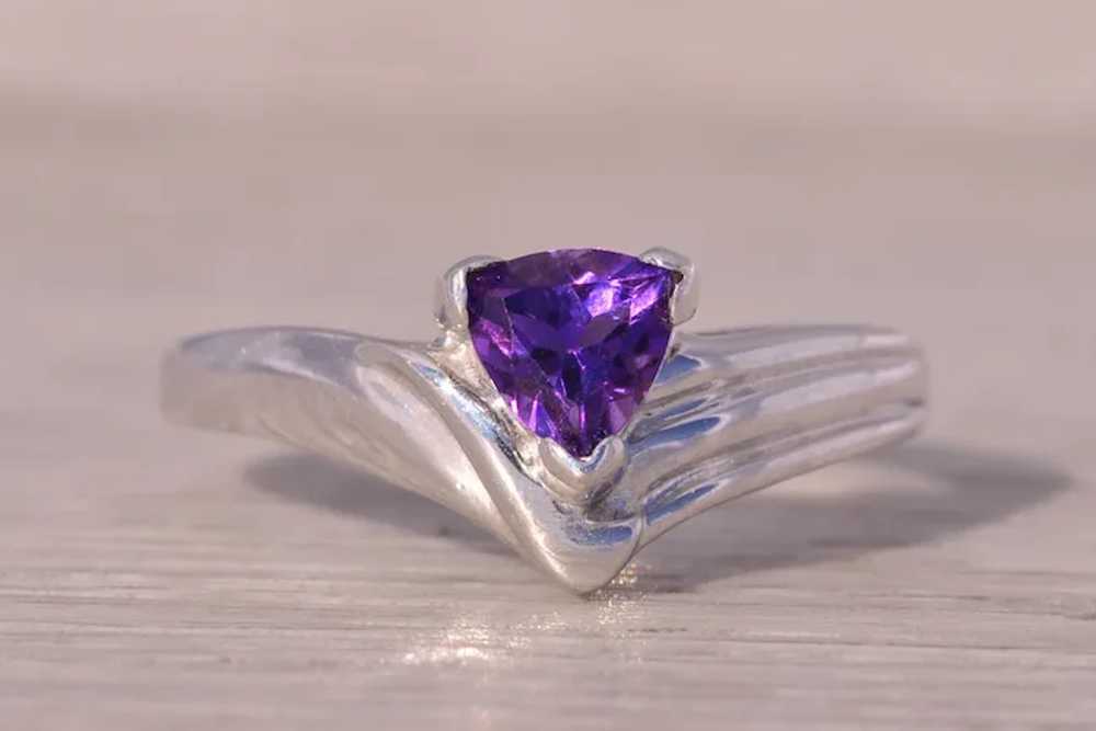 Trilliant Cut Natural Amethyst in White Gold - image 6