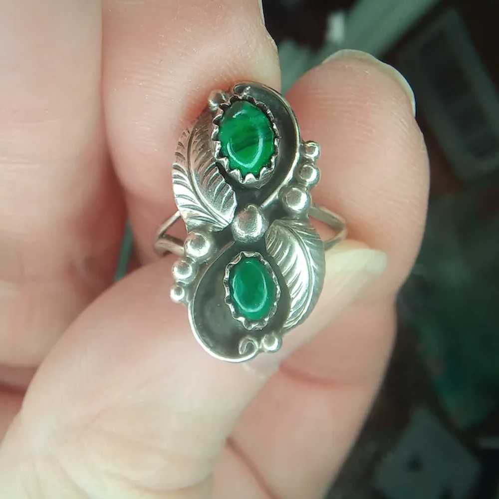 Navajo Sterling Silver Leaf/Feather & Malachite S… - image 12