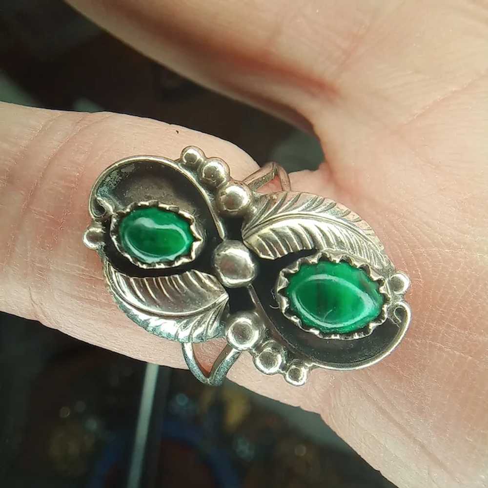 Navajo Sterling Silver Leaf/Feather & Malachite S… - image 7