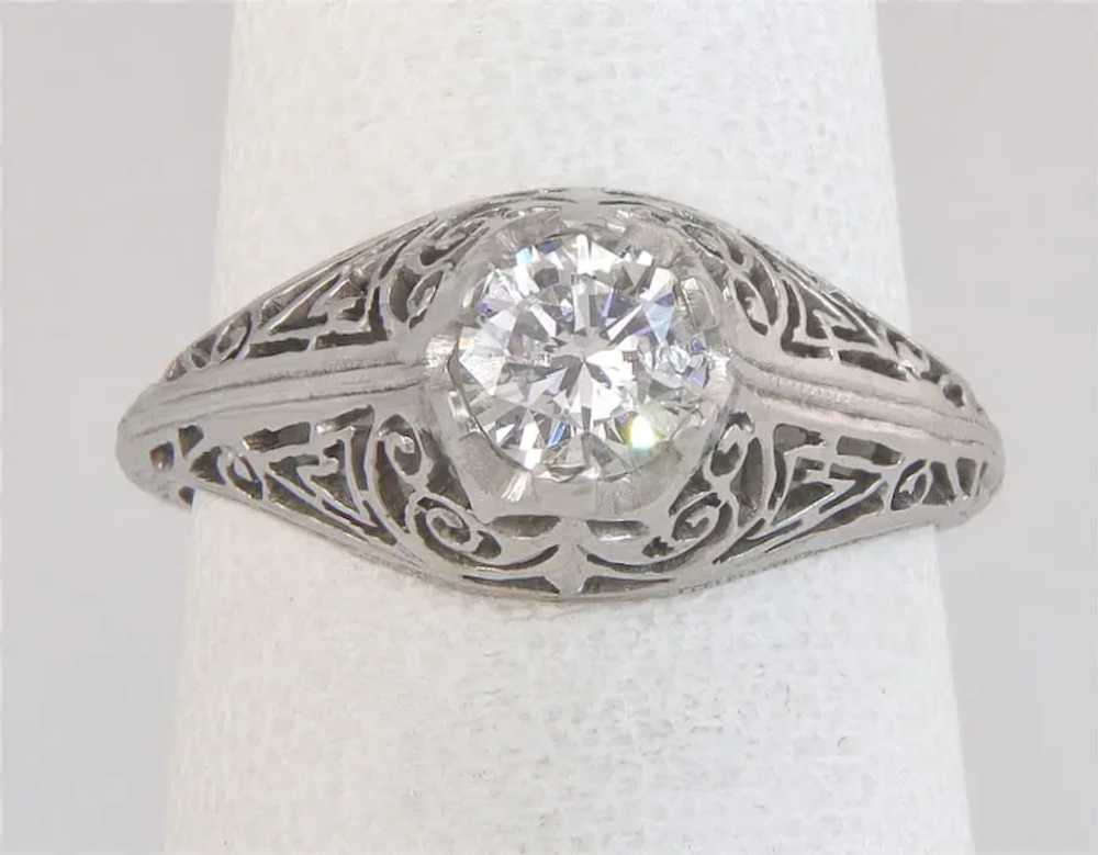 Antique .47ct Genuine Diamond Platinum Art Deco E… - image 2