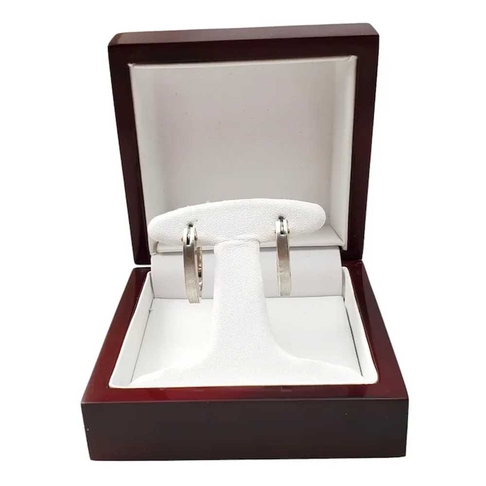 14K White Gold Oval Hammered Hoop Earrings #17016 - image 10