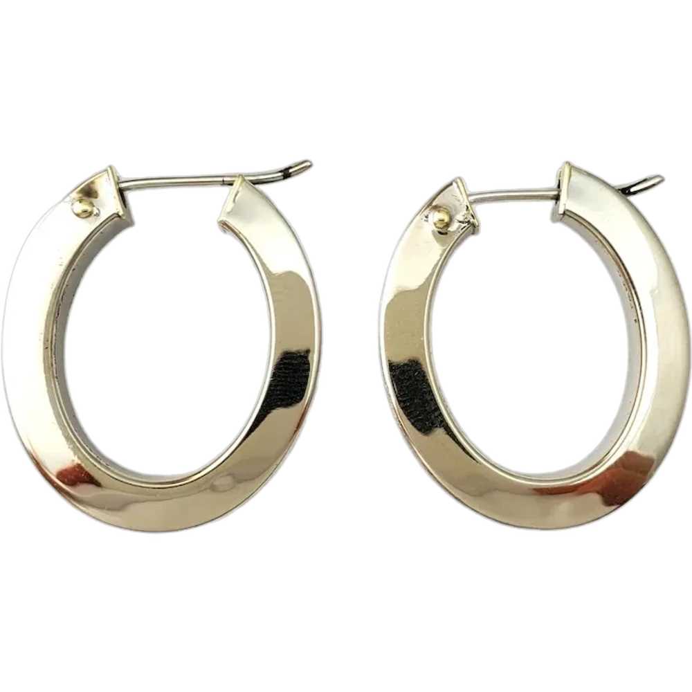 14K White Gold Oval Hammered Hoop Earrings #17016 - image 1
