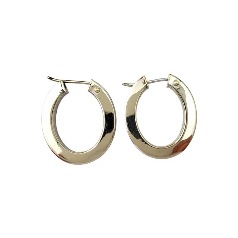 14K White Gold Oval Hammered Hoop Earrings #17016 - image 3