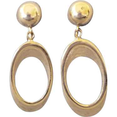 Crown Trifari Gold Tone Elliptical Oval Earrings M