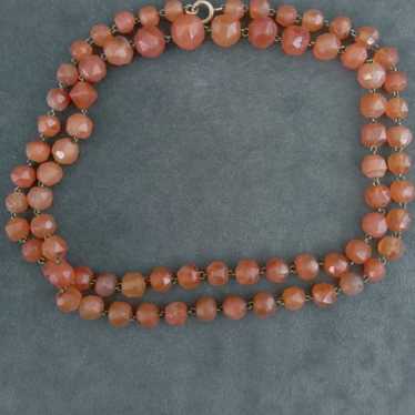 NecklaceAntique faceted carnelian gemstone bead n… - image 1