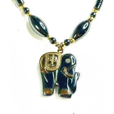 VINTAGE Necklace 16" Genuine Hematite Elephant Pe… - image 1