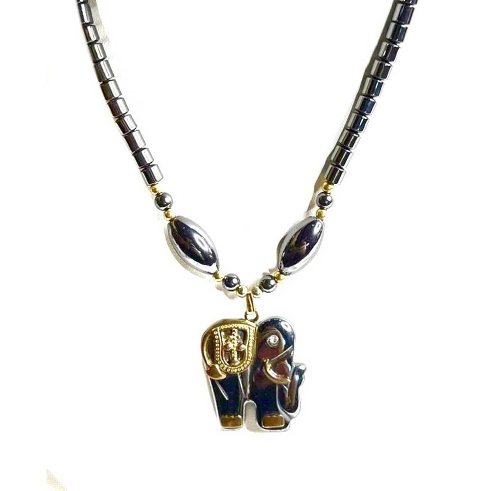 VINTAGE Necklace 16" Genuine Hematite Elephant Pe… - image 3