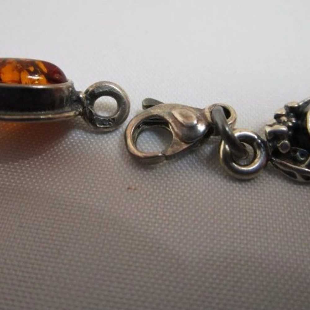 Vintage Sterling Silver & Amber Bracelet Oval Sec… - image 4