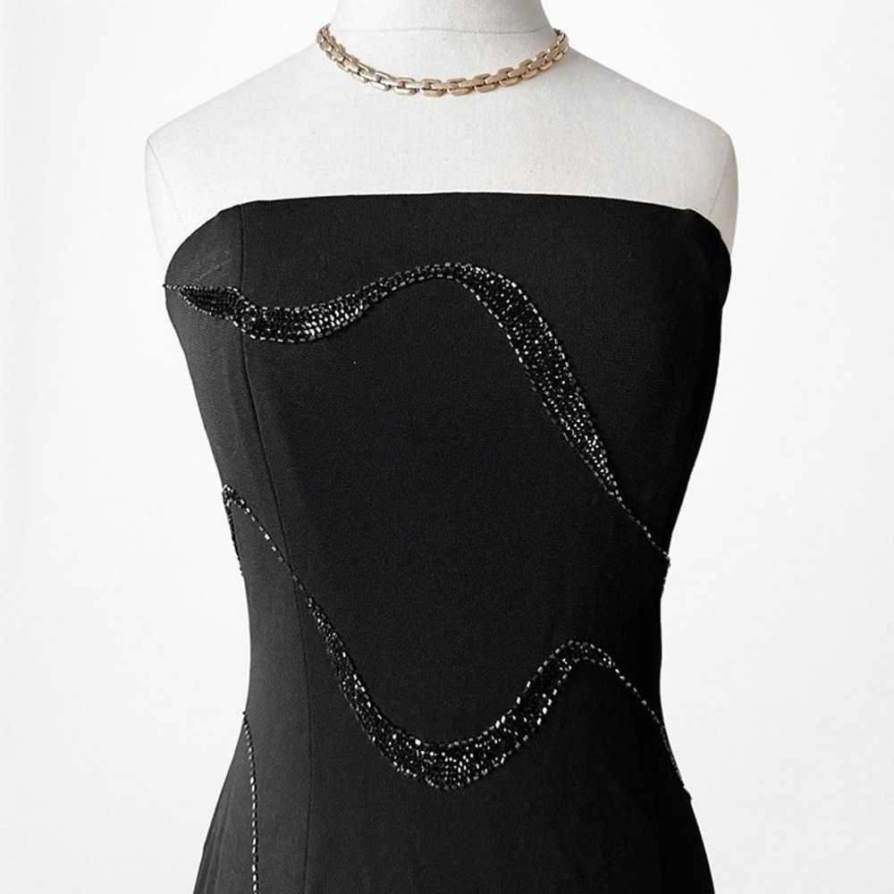 Vintage Black Beaded Strapless Knit Maxi Bodycon … - image 5