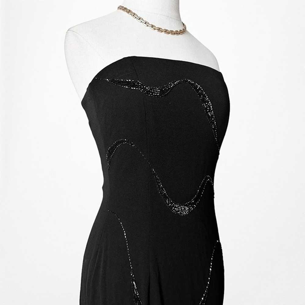 Vintage Black Beaded Strapless Knit Maxi Bodycon … - image 6