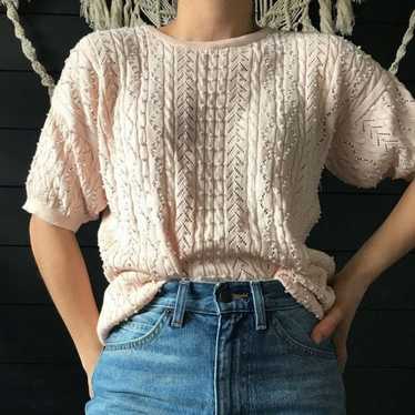 Vintage 1980s romantic pearl sweater pink small - image 1