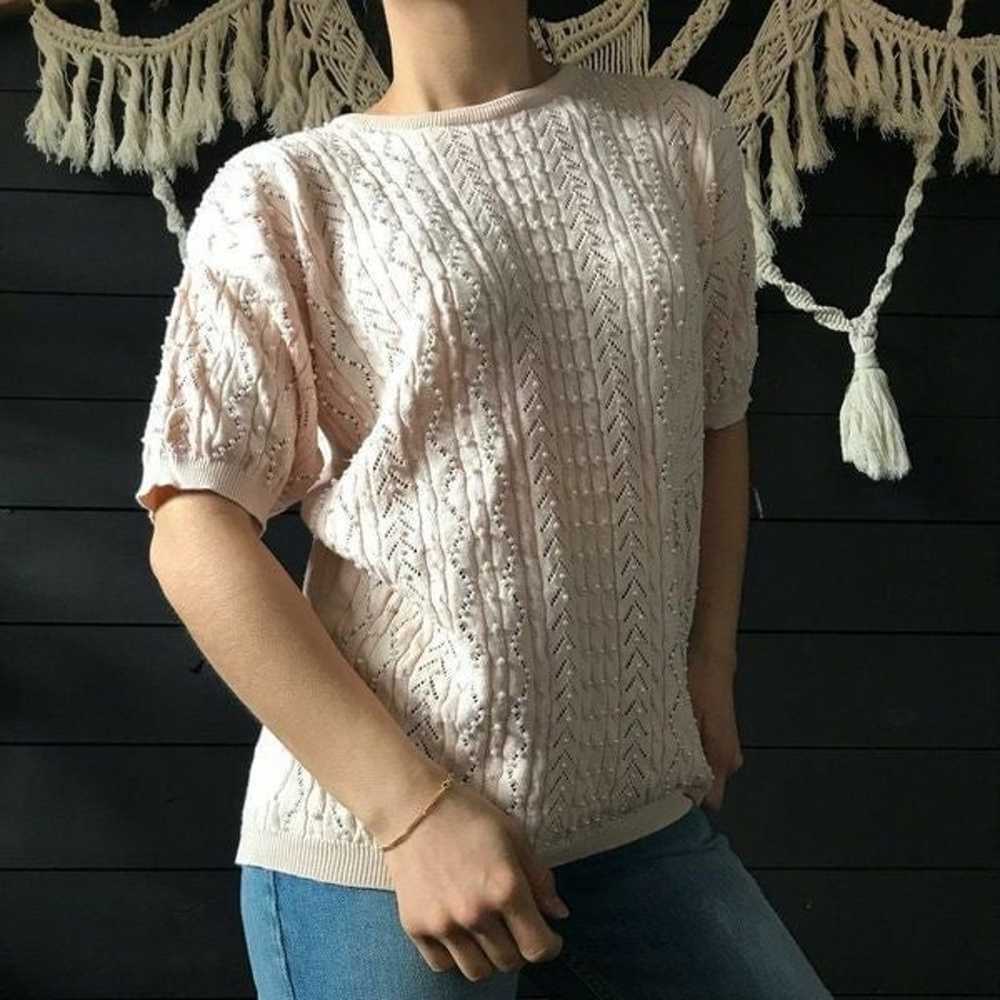 Vintage 1980s romantic pearl sweater pink small - image 2