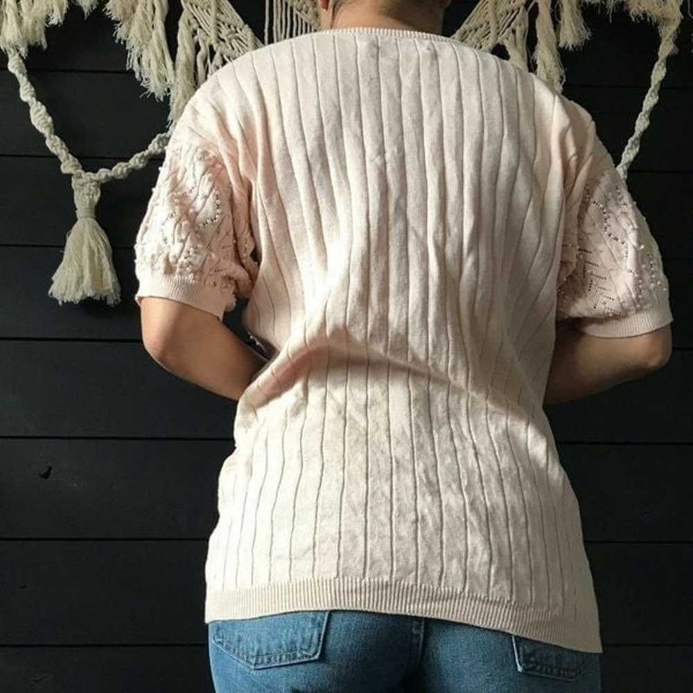 Vintage 1980s romantic pearl sweater pink small - image 3