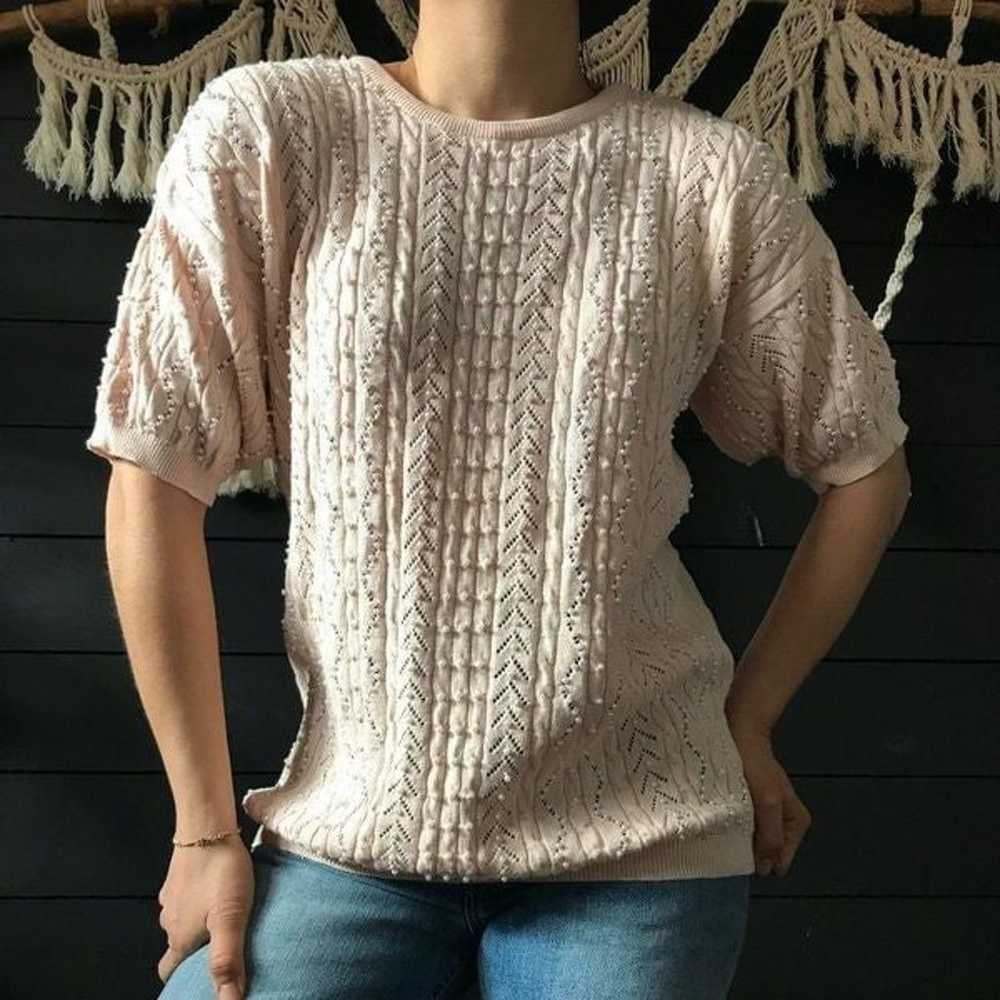 Vintage 1980s romantic pearl sweater pink small - image 4