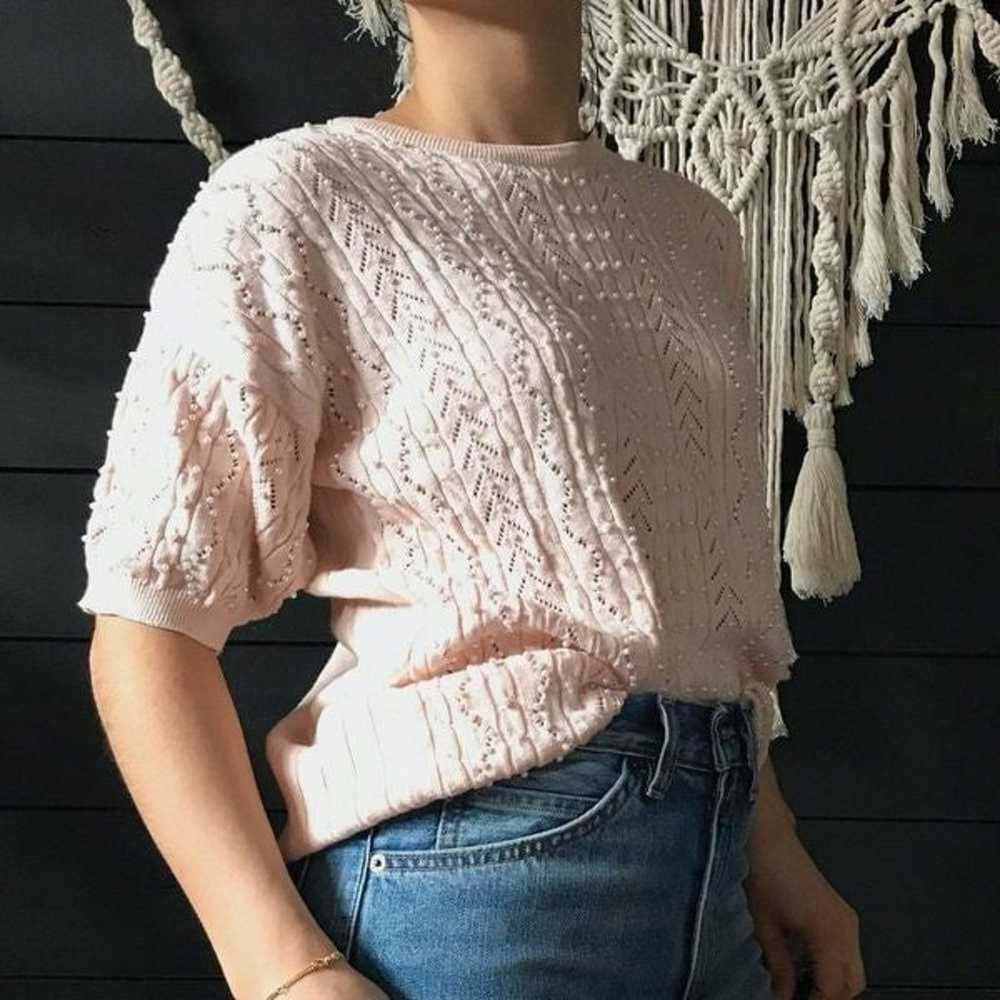Vintage 1980s romantic pearl sweater pink small - image 7